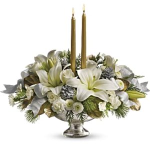 Teleflora's Silver And Gold Centerpiece
