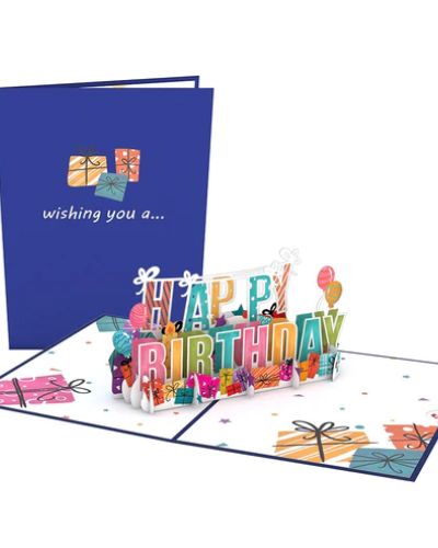 <p>"Wishing you a..." is written on the cover of this Happy Birthday card. Send birthday wishes from near or far with this celebratory design. Surprise the guest of honor with a sentiment that really pops! Friends, family, and co-workers alike will be delighted by this festive treat.</p>
<p>Size:<br />
The Happy Birthday pop-up card is 5 inches wide by 7 inches tall.</p>
<p>Quantity:<br />
One celebratory Lovepop with one blank envelope and the Lovepop Note, a little note card that slides away with your own personal touch.</p>
