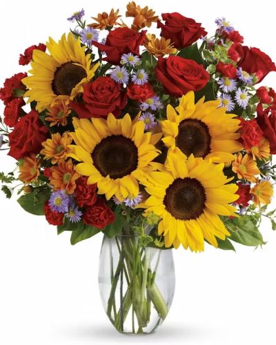 <p>Pure happiness is what this pretty bouquet delivers - whether you're sending it for a fall birthday, Thanksgiving, thank you, or simply just because. Surely, no one can be in the presence of something so inherently happy and not smile.</p>