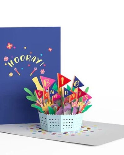 <p>Size:<br />
Each Big Congrats Flower Basket Paperpop Card® is 4.5 inches wide by 5.9 inches tall.</p>
<p>Quantity:<br />
One Paperpop Card® with one blank envelope.</p>