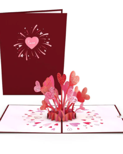 <p>Cover: Love</p>
<p>Inside: Blank inside so you can write a special note for a variety of occasions</p>
<p>This ornate pop-up card can be the perfect way to spread your love on Valentine's Day or an anniversary. Send to your girlfriend or boyfriend with a personalized message.</p>
<p>This pop up card measures 5" x 7" Inches<br />
Includes one slide out blank note card & a premium envelope</p>