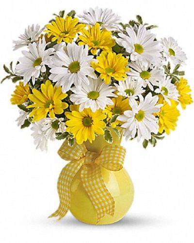 <div class="m-pdp-tabs-description">
<div id="mark-1" class="m-pdp-tabs-marketing-description">What better gift to send someone than a sunny smile? Think how much that sentiment delivered in the form of this beautiful and cheerful bouquet will mean to whoever's on your mind today.What could be sweeter than a cheerful yellow vase filled with white and yellow daisies? Can't think of anything? Then choose this sunny bouquet. It will brighten their day.</div>
</div>
