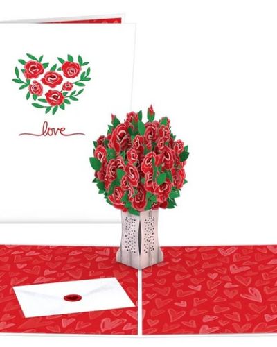 <p>Celebrate with Lovepop Flowers — our large, standalone centerpieces that are perfect for giving and displaying. Lovepop Flowers have the same intricate detailing as all of our Lovepop greeting cards, and they come beautifully packaged in a protective envelope. Allergy-friendly, portable, and long-lasting, these flowers can be shared with anyone, go anywhere, and will never wilt.</p>
<p>This Red Floral Bouquet perfectly captures the magic of traditional flowers in a special way. The tied knot around the sturdy red vase covered with little drawn hearts represents an unbreakable bond between two people. Extending out of the vase is a beautiful arrangement of red paper roses. They sit among green leaves and baby's breath to create a gorgeous arrangement that will never wilt or set off someone's allergies.</p>
<p>If you want to show your significant other how much you care about them, our Red Rose Bouquet card is the perfect gift. It makes an ideal Valentine's Day gift or everyday display of affection. Your partner will appreciate the thoughtfulness of an arrangement that's everlasting, just like your love for them.</p>