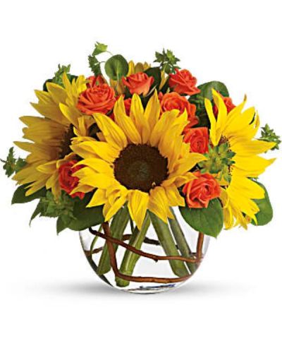 <div class="m-pdp-tabs-description">
<div id="mark-1" class="m-pdp-tabs-marketing-description">Whoever receives this stunning bouquet is sure to be bowled over by its bold beauty! It's big on fun and big on flowers.</div>
</div>
<p id="arrngDescp">Sunflowers steal the show in this simple arrangement. Also featured: green bupleurum, salal leaves and a curly willow inside the glass bubble bowl.</p>